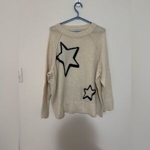 Aerie Beige Sweater with Black Star Accents